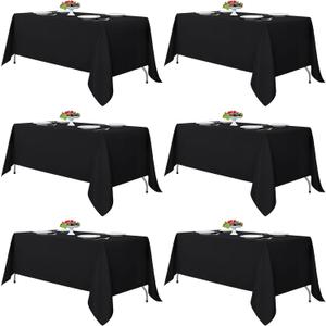 Fitable Black Tablecloths for Rectangle Tables, 6 Pack - 70 x 120 Inches - Reusable and Washable Table Clothes for 6-8 Ft Tables, Polyester Fabric Table Covers for Wedding, Party, Banquet, Black, 6 Pack