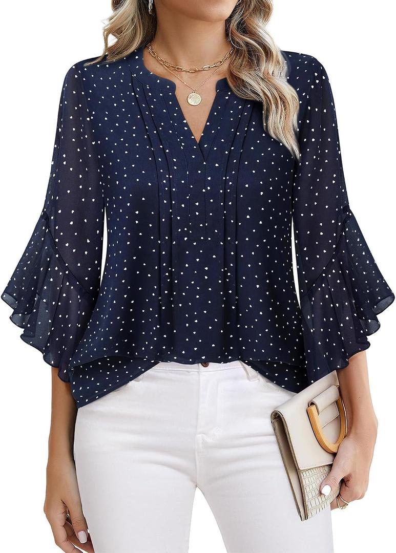 Timeson Women's 3/4 Sleeve Dressy Casual Top (Blue, XL)