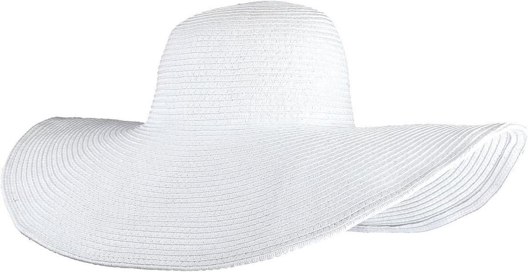 CHIC DIARY Womens Wide Brim Straw Hat Floppy Derby Hat Large Brim Beach Straw Sun Cap UPF 50+ (White)