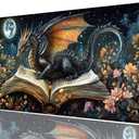 Dragon Desk Mat Gaming Desk Pad Large Mouse Keyboard Pad Book Stars Moonlight Flower Magic Desktop Mats Computer Keyboard Pad Mouse Mat Laptop Mat Office Home Decor 31.5" x 11.8"