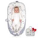 Baby Lounger | Organic Cotton Infant Lounger | Reversible, Adjustable & Portable Floor Lounger | Soft, Breathable, Washable Cover (Grey blue star)