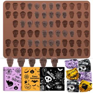 2 x 2-Pack Halloween Skull Chocolate Molds  70-Cavity Skull Silicone Mold + 150 Halloween Foil Wrappers  DIY Candy, Chocolate & Treats