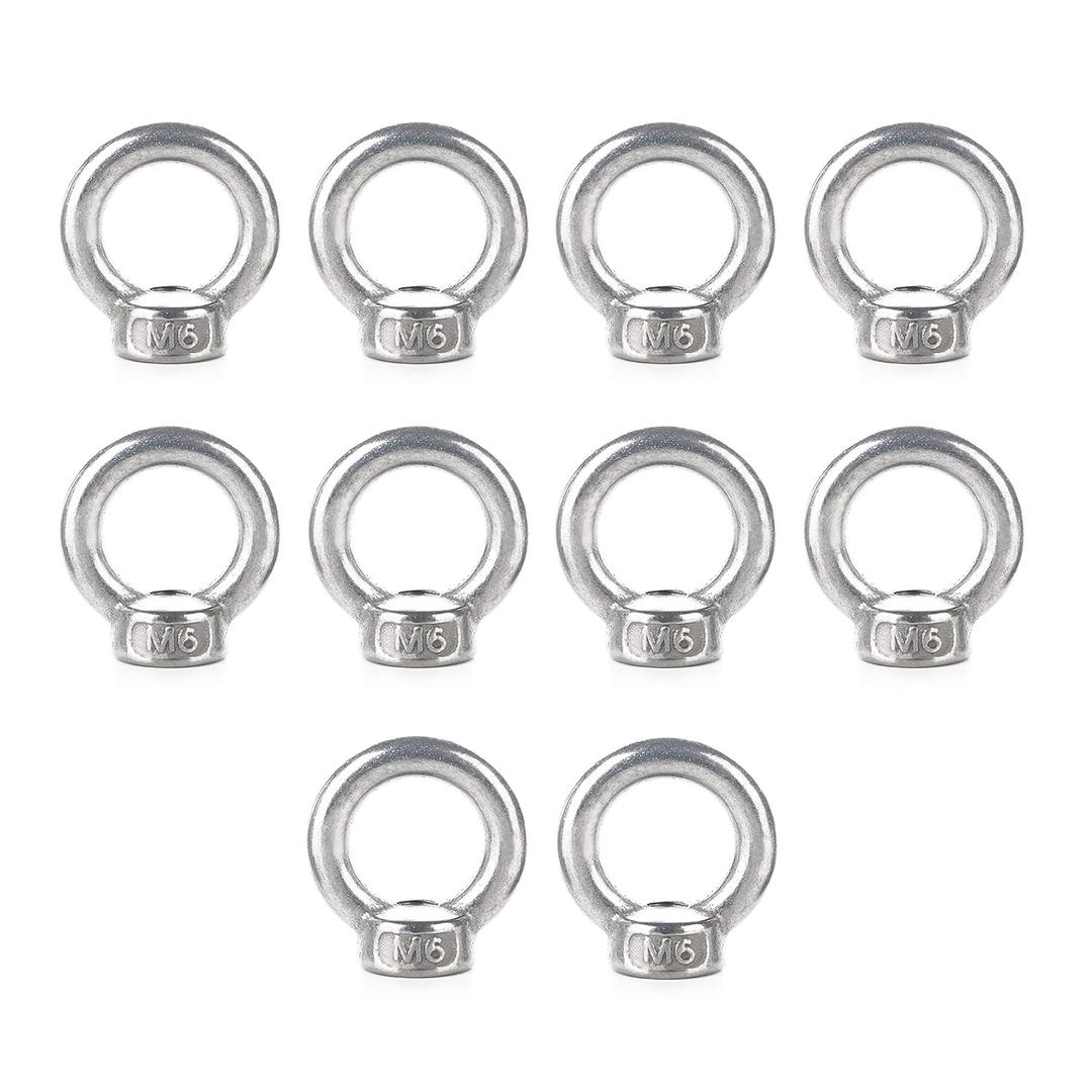 Eowpower 10 Pieces 304 Stainless Steel M6 Ring Eye Bolts Threaded Nuts