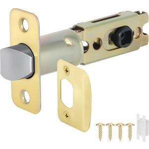 1 Pack Brushed Gold Door Latch Replacement, 45Turning Angle Door Lock Replacement Parts, 2-3/8'' or 2-3/4'' Adjustable Backset Deadlatch, Stainless Steel Round Corner Lock Parts