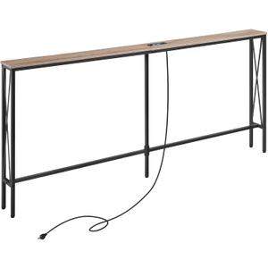 ELYKEN 5.9" Narrow Console Sofa Table with Power Outlets, 5.9" Dx70.9 Wx31.5 H Long Skinny Behind Couch Table with Charge Station and 6.5'Extension Cord, White Oak