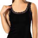 VAVONNE Lace Camisole Tank Tops for Women, Soft Stretch Ribbed Cotton Cami (3X-Large, Black)