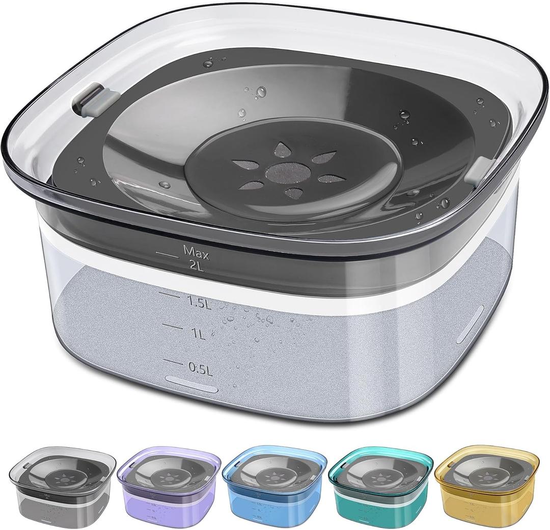 UPSKY 70oz Dog Water Bowl 2L No Spill Dog Bowls Large Capacity Spill Proof Slow Water Feeder, No Splash Pet Water Dispenser Vehicle Carried Travel Slow Drinking Bowl for Messy Drinkers (Gray)