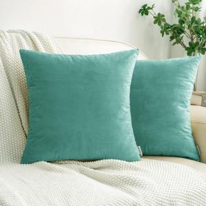 HWY 50 Teal Blue Velvet Throw Pillow Covers 20x20 Inch, Pack of 2 Soft Cozy Solid Decorative Luxury Cushion Cases for Couch Sofa Bed Living Room Bedroom