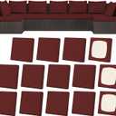14Pcs Patio Stretch Cushion Covers, Outdoor Couch & Sofa Replacement Slipcovers for Patio Furniture Cushion Covers, Washable Reusable Furniture Protector, Square Large, Wine Red