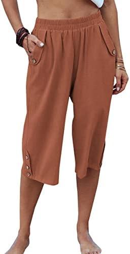 Veatzaer Women's Elastic Waist 3/4 Capri Harem Pants with Pockets Casual Loose Solid Yoga Trousers S