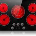 Karinear Electric Cooktop 30 Inch, 5 Burner Radiant Cooktop with Knob & Touch Control, 8500W 240V Built-in Stove Top, 9 Power Levels, Timer, Child Lock, Pause, Residual Heat Indicator (Black Knob)