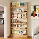 Behind The Door Bookshelf 6-Tier Wooden Behind The Door Storage Cabinet Wall Mount Shelf Easy to Install for Bedroom Kid Room Living Room Library (31.5in)