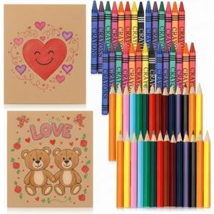 Weekgrat 10 Sets Colored Pencils and Crayons Bulk Valentine's Day Gift Classroom Exchange Gift Class Prize, Craft Supplies in Box Mini Pencils Crayons Teacher Supplies, Cute Birthday Party Gifts