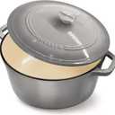 MELLERHOME 4.5 QT Enameled Cast Iron Dutch Oven, Heavy-Duty Casserole Dish and Braiser Pan with Lid and Stainless Knob, Oven-Safe up to 500 F & Across All Cooktops, Grey (Gray)