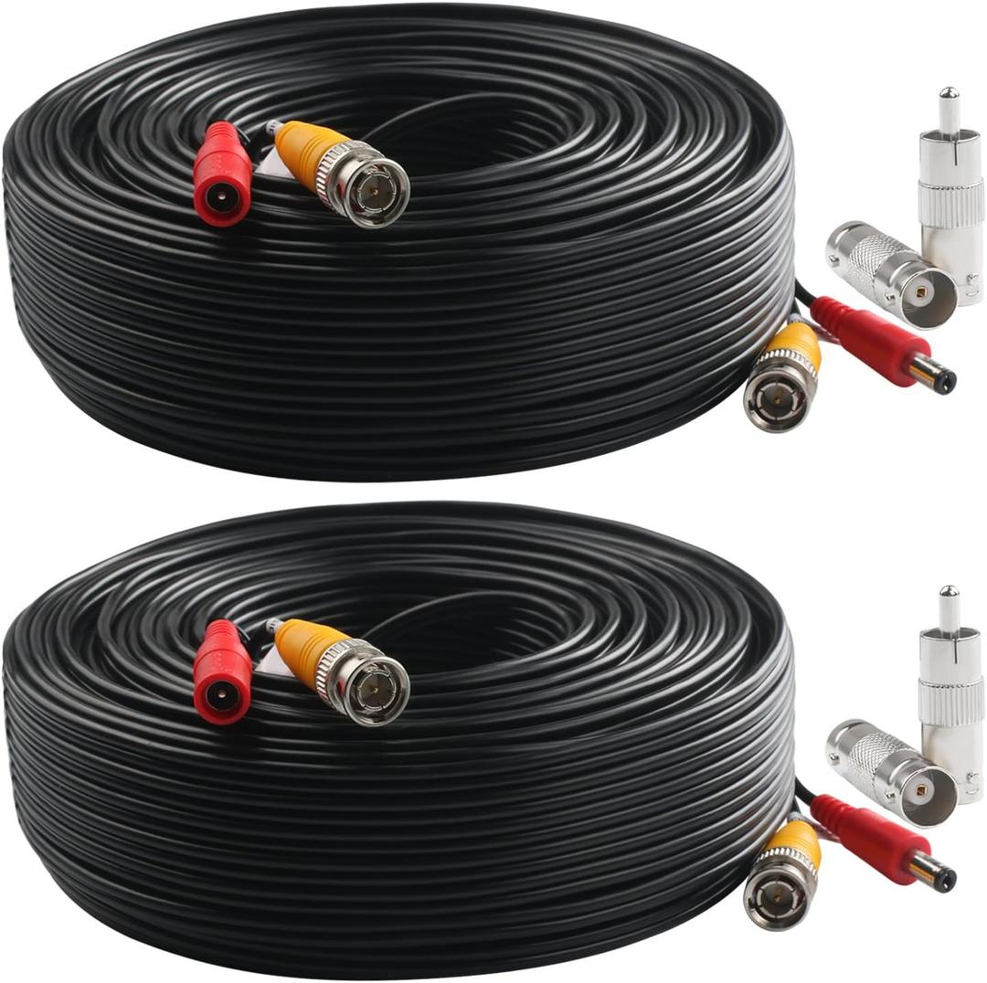 Postta BNC Video Power Cable (2 Pack 150 Feet) Video Security Camera Cable Wire with Four Connectors for CCTV DVR Surveillance System