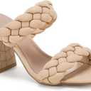 Syktkmx Women's Braided Heels Sandals Chunky Block Heel Double Strap Summer Dressy Sandal (5.5, Light Khaki)