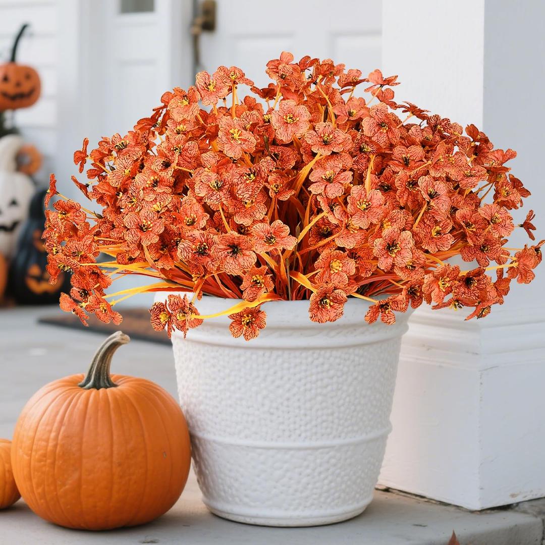 3 x 20 Bundles Artificial Fake Fall Plants Flowers for Outdoor Decorations, Fake Mums Silk Colorful Daisy Realistic UV Resistant, Fall Fake Flowers for Outside Home Planter Porch Patio Autumn Decor (Orange)