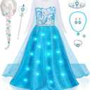 G.C Girls Light Up Princess Dress Costume Toddler Princess Dress Up with Cape Kids Wig Crown Toys Halloween Cosplay (130 (6-7 Years))