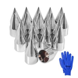 20Pcs Lug Nut Covers 33mm x 4 1/4" Spike Nut Covers ABS Chrome Plastic Screw On Pointed Nut Cover Caps for Semi Trucks