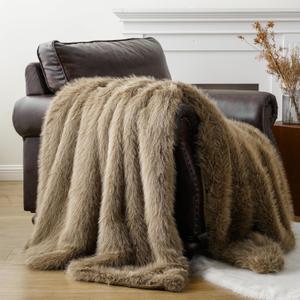 Luxury Fluffy Tan Faux Fur Throw Blanket, Super Soft Cozy Warm Fur Blanket for Couch, Sofa, Chair, Bed, Plush Fuzzy Fur Throws with Long Pile, 50"x60"
