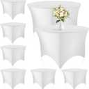 Preboun 8 Pack 60 Inch/ 5 FT Spandex Round Tablecloth Fitted Stretch Tablecloth Elastic Table Cover for Wedding Party Restaurant Banquet Cocktail and Halloween(White)
