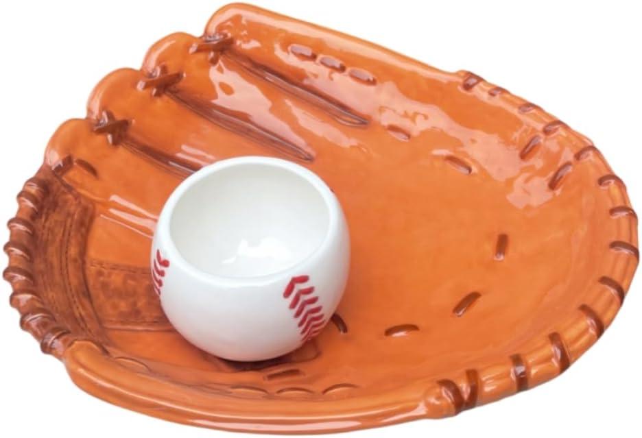 Ceramic Baseball Chip and Dip Serving Trays, Appetizers and Cheeses Serving Platter, Ideal for Snacks, Veggies, Fruit -10.8 inches