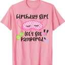 Birthday Girl Let's Get Pampered Girls Spa Day Nail Polish T-Shirt. M Size