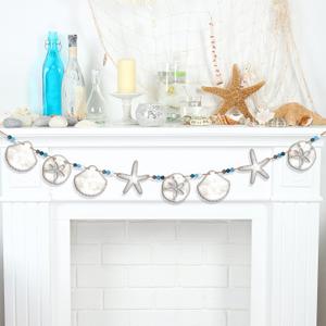Cinnvoice Seashell Starfish Garland for Coastal Beach Party Hanging Banner Last Toast on The Coast for Bridal Shower Wooden Nautical Ornaments Under The Sea Wish Birthday Decor