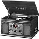 Victrola The Quincy 6-in-1 Bluetooth Record Player & Multimedia Center with Built-in Speakers  3-Speed Turntable, CD & Cassette Player, AM/FM Radio, Wireless Music Streaming (Grey Wood)