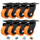 3 Inch Caster Wheels, Casters Set of 8 Heavy Duty, Orange Polyurethane (PU) Casters, Industrial Swivel Top Plate Castor Wheels for Workbench/Furniture/Cart (Pack of 8)