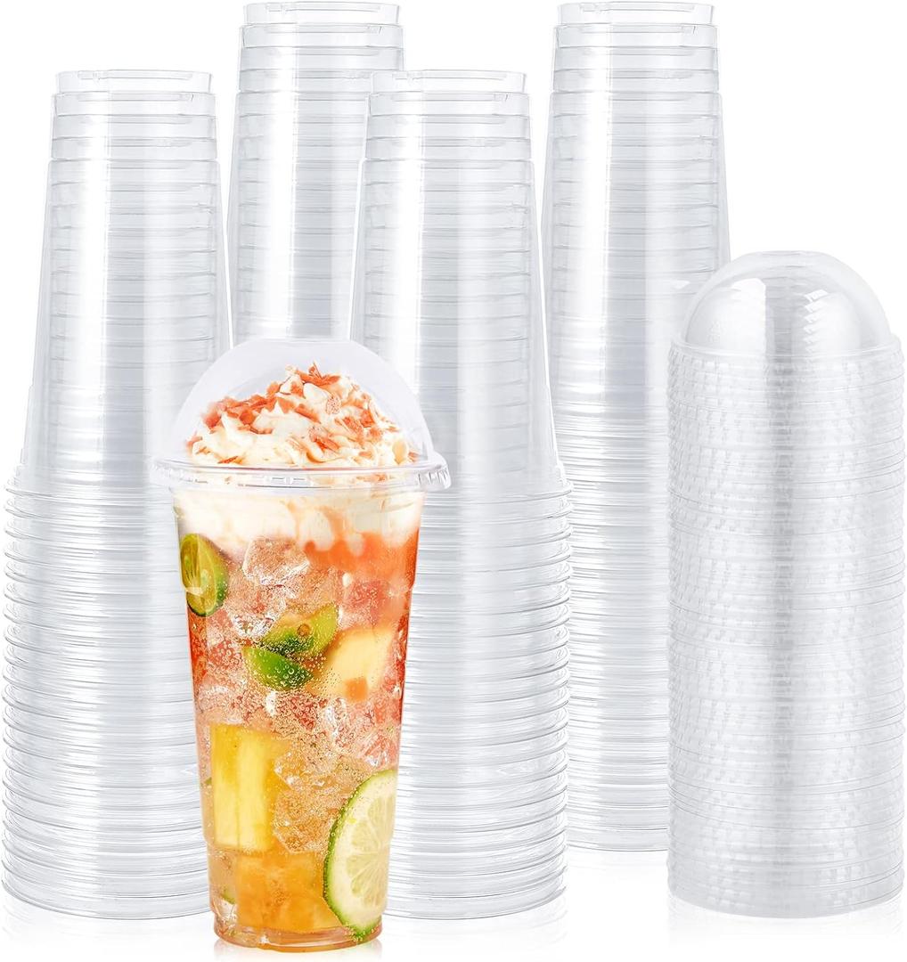 Lilymicky 60 Sets 24 oz Clear Plastic Cups with Dome Lids, 24 oz Disposable Plastic Drinking Parfait Cups for Ice Coffee, Smoothie, Frappuccino, Bubble Boba