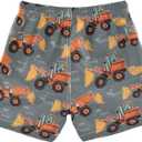 Boccsty Yellow Tractor Car Boys Swim Trunks Baby Kids Monster Truck Swimwear Summer Toddler Beach Board Shorts Bathing Suit M (M)