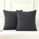 FUTEI Charcoal Throw Pillow Covers 18x18 Inch Set of 2,Furry Faux Fur Teddy Boucle Textured Cushion Covers,Soft Fluffy Decorative Pillow Case,Home Decor for Couch Bed Living Room Office Car