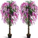 Thiccywoov 2 Pack 5ft Artificial Wisteria Tree Tall Fake Tree with Cement Base Pot Faux Floor Plant Decoration for Indoor Outdoor Home Office Housewarming Gift(Rosy Pink)
