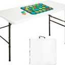 Bblife 4ft Portable Folding White Event Table, Plastic Pinic Camping Table wiht 2 Adjustable Heights, Indoor Outdoor Heavy Duty Utility Table with Carry Handle, White