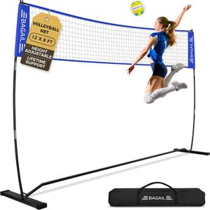 BAGAIL Volleyball Net, 12ft Portable Volleyball Net for Backyard - Adjustable Height, Heavy-Duty Frame, Freestanding Design - Portable Outdoor/ Indoor Volleyball Set with Carry Bag - Blue