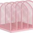 5-Section Vertical Desktop Organizer, 5-Section Mesh File Folder Stand Sorter for Office Home Classroom Organization (1, Pink)