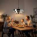 Modern Tiered Metal Pendant Light, Adjustable Height Ceiling Light Fixture, All-Metal Construction, Mid-Century Pendant Lighting for Kitchen Island Dining Room Living Room Hallway(Mirror Chrome)