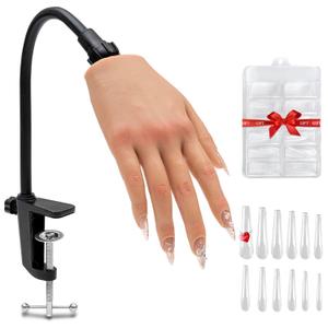 Nail Silicone Practice Hand For Acrylic Nails Training Fake Hand Nail Art Practice Tools Hand Tattooed Nail Jewelry Showcase Supplies Manicure Beginners suits (Style A - Set #3)