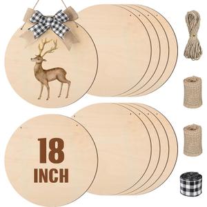 Suzile 10 Pcs 18 Inch Round Wood Circles for Crafts Unfinished Wooden Blank Signs Wood Circles for Craft Round Wood Disc for DIY Valentines Gift for Home Decor Painting