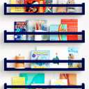 Forbena Wall Book Shelf Organizer for Kids Room Set of 4, Large Floating Book Shelves for Boy Nursery Wall Deocr, 24 Inches Wall Mount Bookshelf for Toddler Child Teen Boys Bedroom (Navy Blue), 23.6 Inch