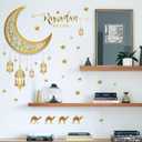 3 x Ramadan Mubarak Window Clings,Lantern Moon Star Wall Stickers,Party Supplies Decorations Islamic Muslim Happiness Al-fitr Kareem Cut-Out Decals for Home Wedding Birthday Islam Decor (Gold B)