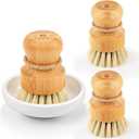 Bamboo Dish Scrub Brushes by Subekyu, Kitchen Wooden Cleaning Scrubbers Set for Washing Cast Iron Pan/Pot, Natural Sisal Bristles, Set of 3