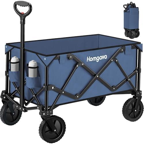 Collapsible Folding Wagon Cart 150L, Heavy Duty Garden Cart with All Terrain Wheels,Portable Large Capacity Utility Wagon Cart for Camping Fishing Sports Shopping, Blue
