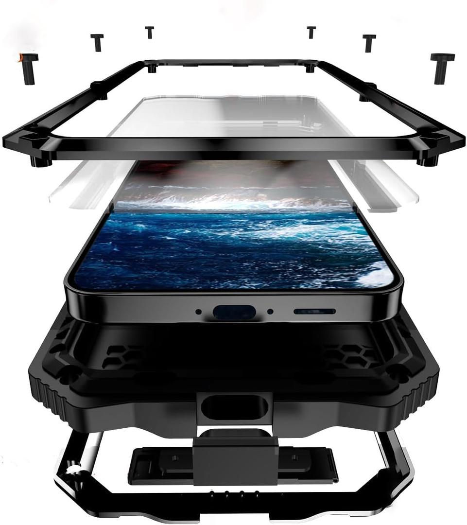 Lunivop Compatible with Samsung Galaxy S25 FE Case Metal Heavy Duty Phone Case Built-in Screen Protector Full Body Protective Dust Proof Military Grade Rugged 2025 Black