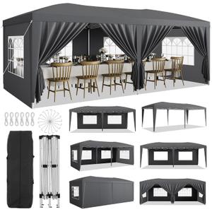 10x20 Outdoor Pop Up Canopy Tent with 6 Removable Sidewalls,Heavy Duty Commercial Canopy Tents for Wedding Parties,Easy Up Large Canopies with 3 Adjustable Heights, Stakes,Ropes