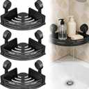 2026 New Triangle Suction Cup Corner Shower Shelf - No Drilling Bathroom Storage Rack with Towel Bar, Adhesive Organizer for Corners, Black, 3-Layer Design