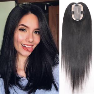 Natural Human Hair Topper for Thinning Hair for Women No Bangs 3x5 Inch Monofilament Large Bases Clip In Topper Wiglets Top Hair Pieces for Women with Slight Loss Coverage Hairpieces 16 Inch (#1B Natural Color)