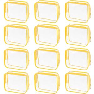 uxcell Clear Toiletry Bag, 12 Pcs PVC Transparent Makeup Bag for Women Man, Cosmetic Pouch Bags with Zipper for Travel Makeup Organizer Pouch, Yellow(M Size) (EXP 08/06/26)