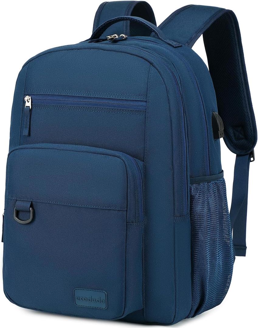ecodudo Multi Pockets College Backpack for School Men and Women Water Resistent Bookbag Travel Laptop Daypack (Blue), EBDU2301
